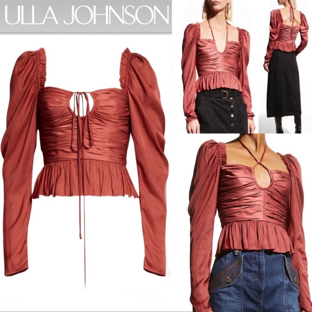 Ulla Johnson Mirelle Shirred Puff-Sleeve Blouse sz 2 395$